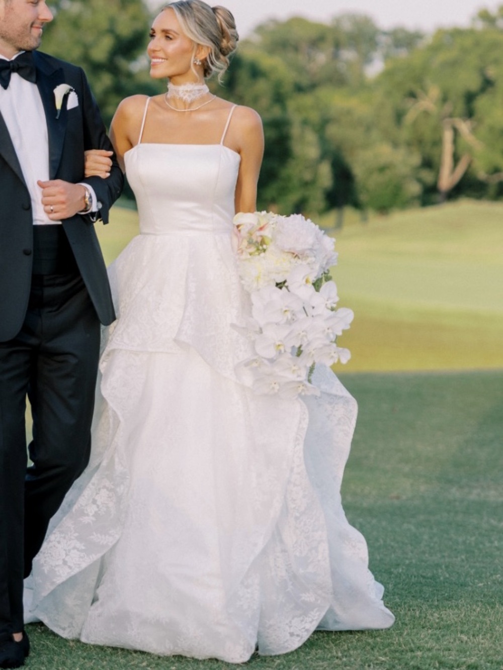 Custom White Wedding Gown with Delicate Lace Skirt